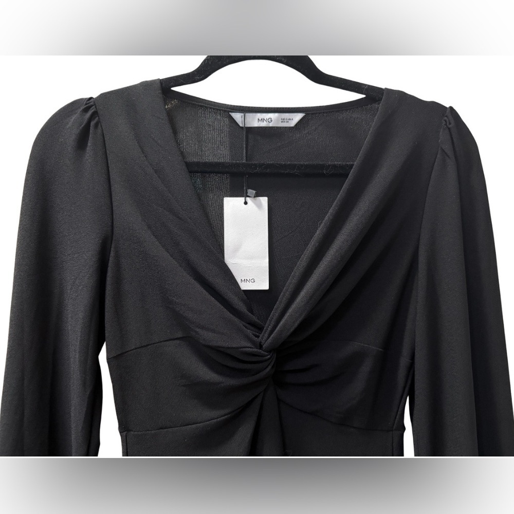 MANGO NEW Black Dress With Knot Detail Size Small - Picture 4 of 7